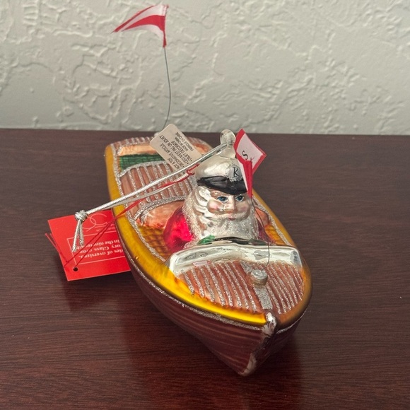Mercury Glass Santa Speed Boat Christmas Tree Ornament Department 56 Handpainted - Picture 8 of 12